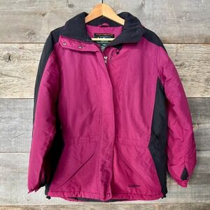 LL Bean VTG Womens Hooded Winter Snow Ski Parka Jacket S Pink Black Thinsulate